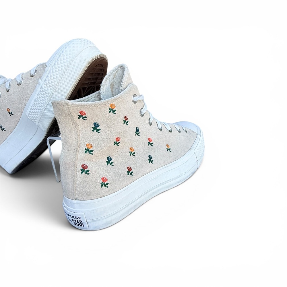 Converse Chuck Taylor All Star Lift Hi Platform Suede Floral Rose Sneakers Beige - Picture 10 of 16